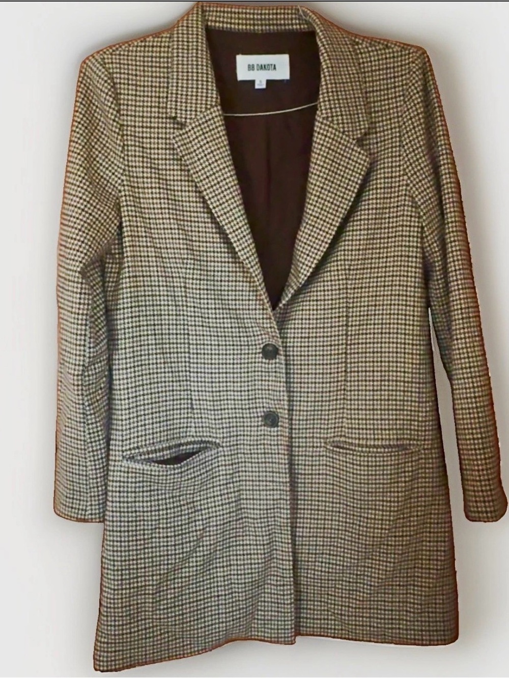 BB Dakota Brown Houndstooth Long Blazer